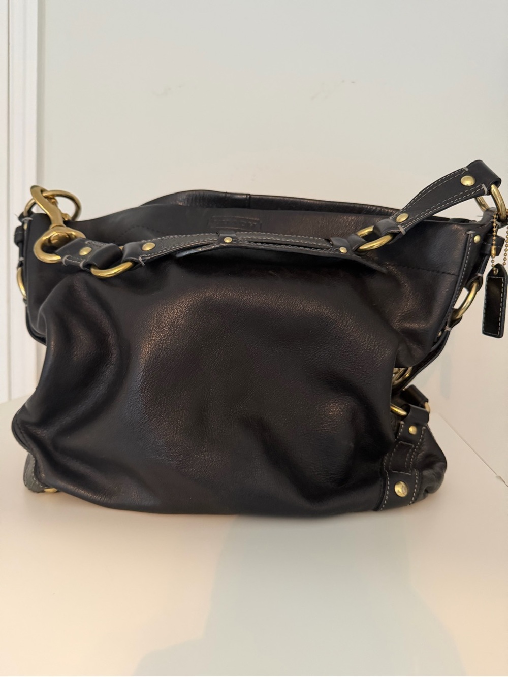 Coach Black Leather Carly Shoulder Hobo Bag